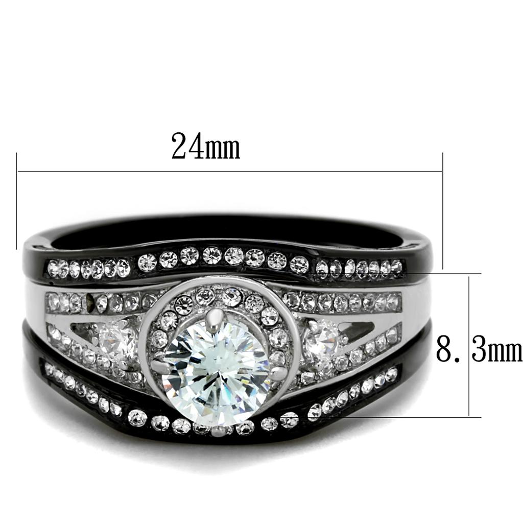 TK2044 - Two-Tone IP Black Stainless Steel Ring with AAA Grade CZ  in Clear-1
