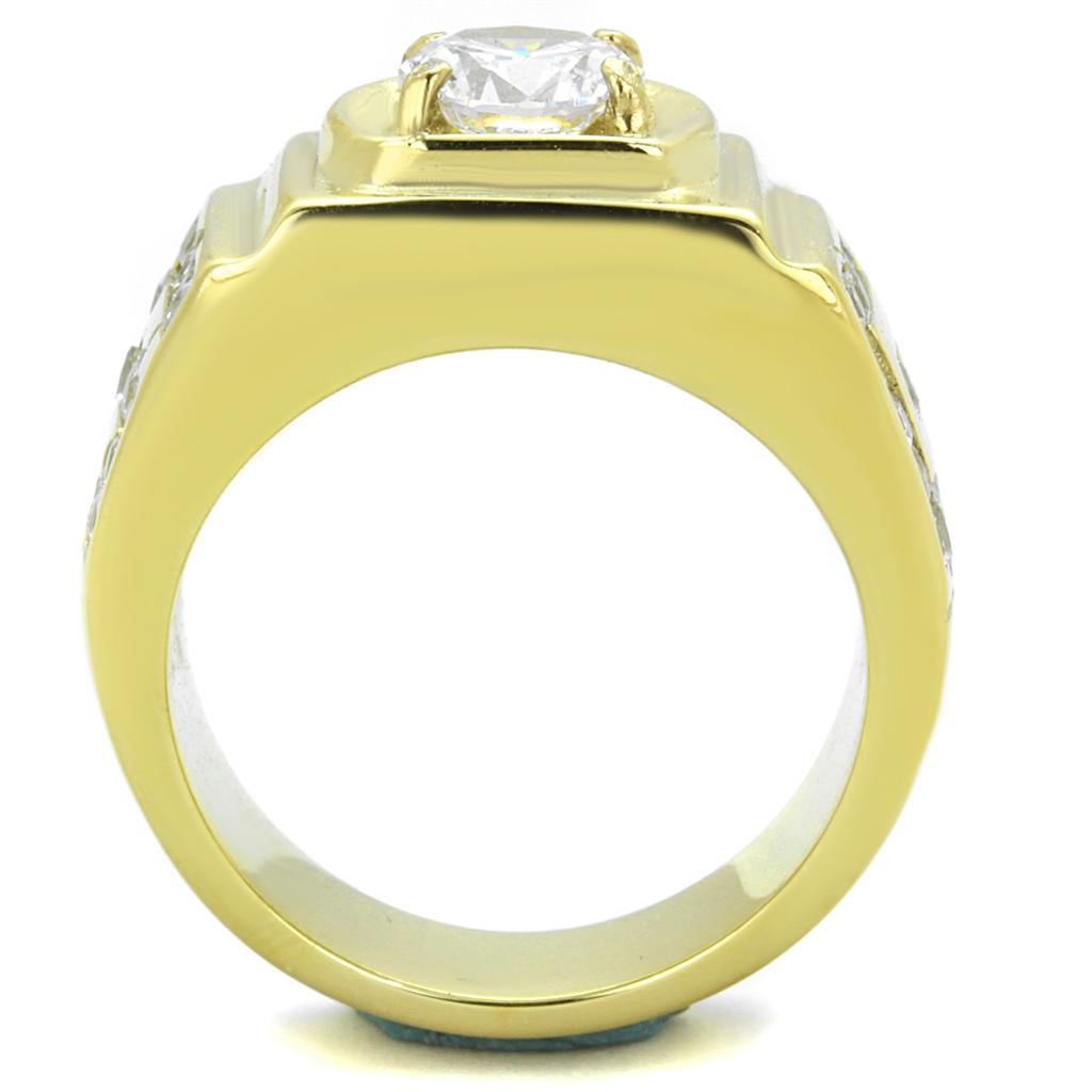 TK2045 - IP Gold(Ion Plating) Stainless Steel Ring with AAA Grade CZ  in Clear-2