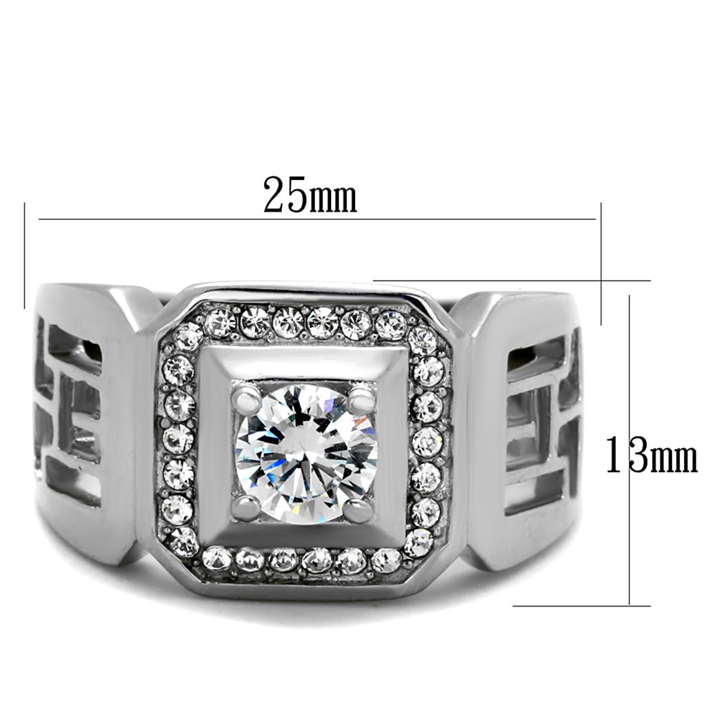 TK2046 - High polished (no plating) Stainless Steel Ring with AAA Grade CZ  in Clear-1