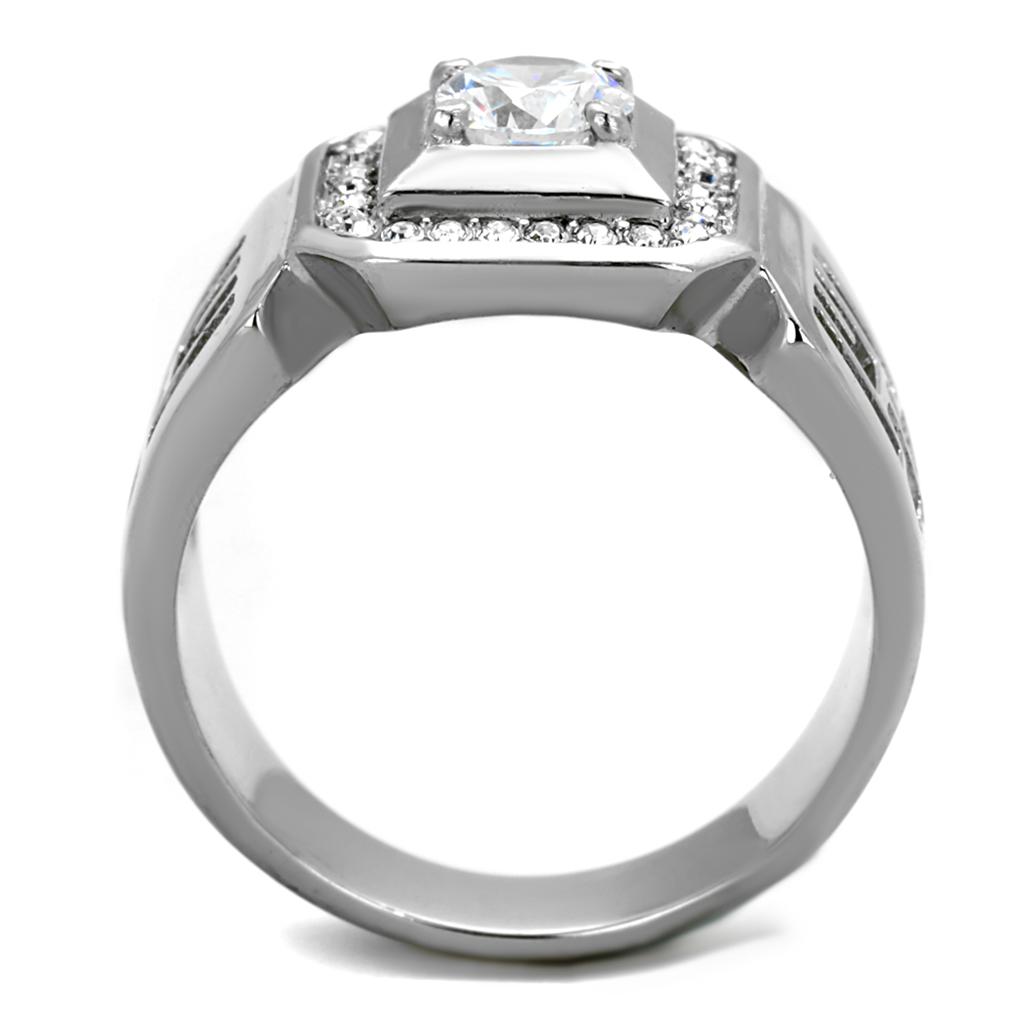 TK2046 - High polished (no plating) Stainless Steel Ring with AAA Grade CZ  in Clear-2