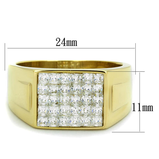 TK2048 - IP Gold(Ion Plating) Stainless Steel Ring with AAA Grade CZ  in Clear-1