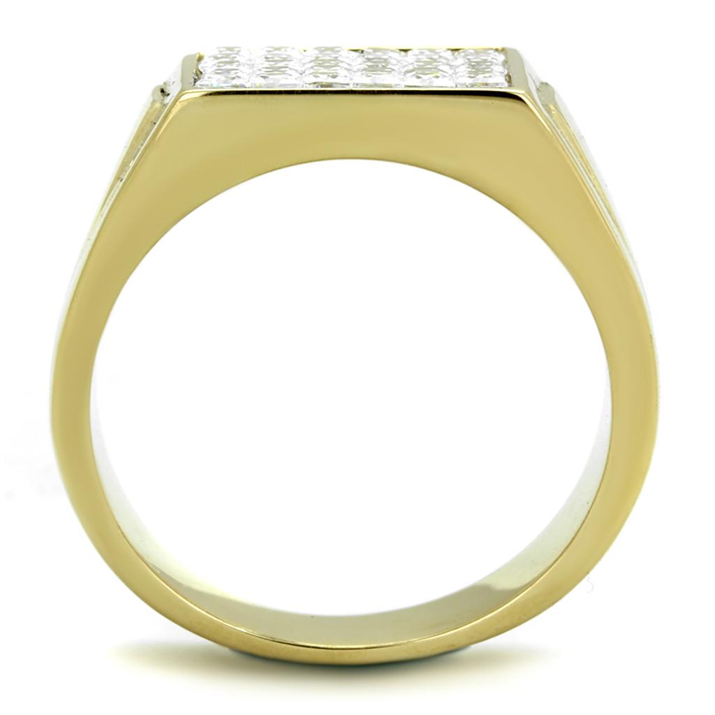 TK2048 - IP Gold(Ion Plating) Stainless Steel Ring with AAA Grade CZ  in Clear-2