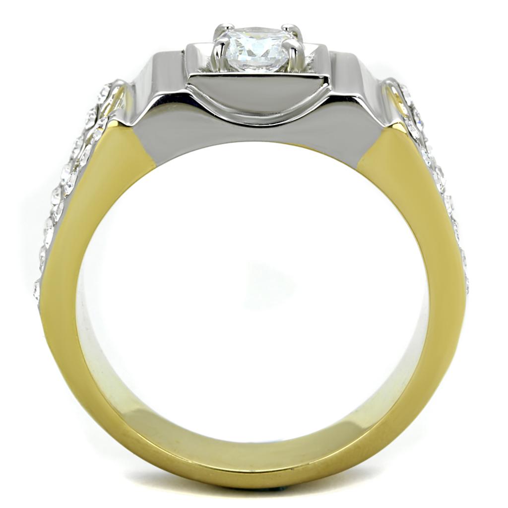 TK2049 - Two-Tone IP Gold (Ion Plating) Stainless Steel Ring with AAA Grade CZ  in Clear-2