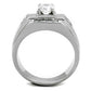 TK2052 - High polished (no plating) Stainless Steel Ring with AAA Grade CZ  in Clear-2