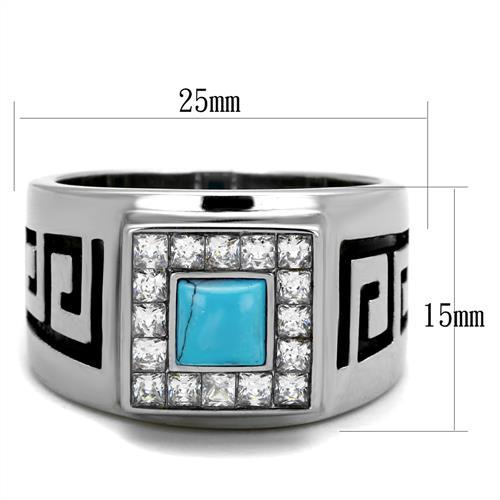 TK2053 - High polished (no plating) Stainless Steel Ring with Synthetic Turquoise in Sea Blue-1