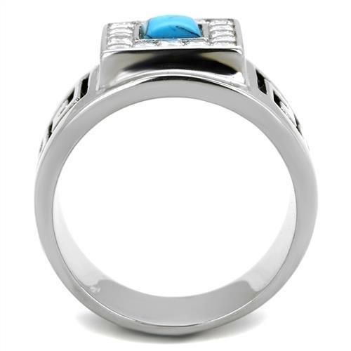 TK2053 - High polished (no plating) Stainless Steel Ring with Synthetic Turquoise in Sea Blue-2
