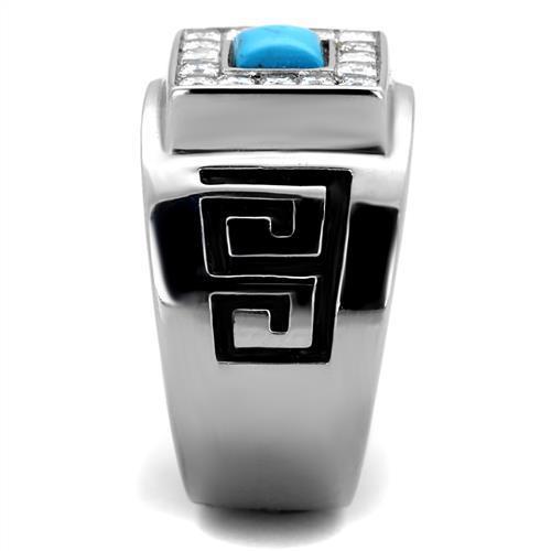 TK2053 - High polished (no plating) Stainless Steel Ring with Synthetic Turquoise in Sea Blue-3