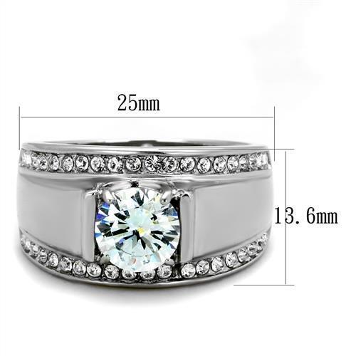 TK2054 - High polished (no plating) Stainless Steel Ring with AAA Grade CZ  in Clear-1