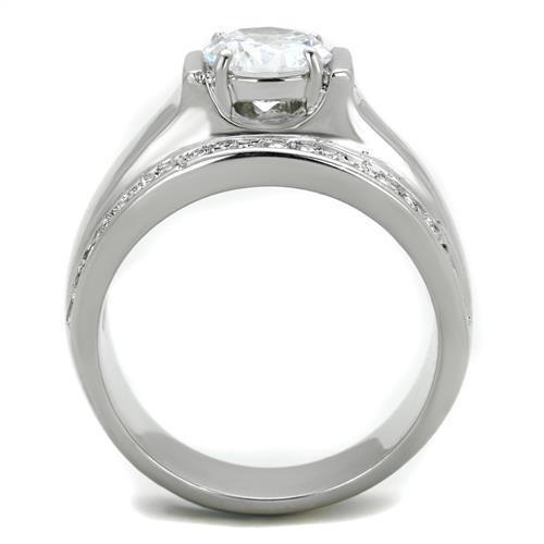 TK2054 - High polished (no plating) Stainless Steel Ring with AAA Grade CZ  in Clear-2