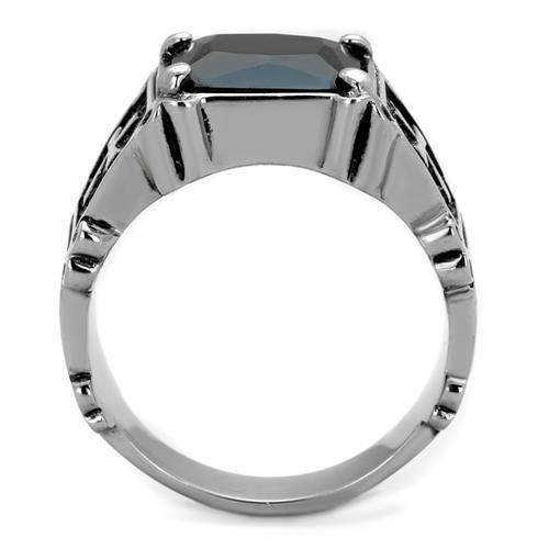 TK2055 - High polished (no plating) Stainless Steel Ring with Synthetic Synthetic Glass in Jet-2
