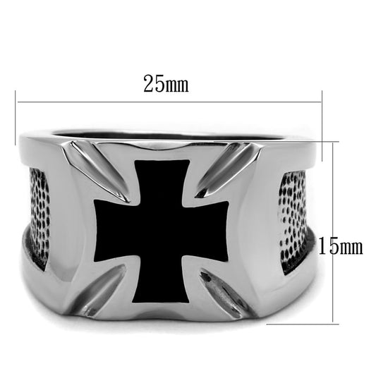 TK2064 - High polished (no plating) Stainless Steel Ring with Epoxy  in Jet-1