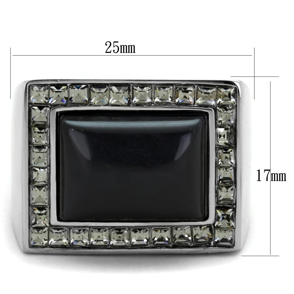 TK2065 - High polished (no plating) Stainless Steel Ring with Synthetic Cat Eye in Smoked Quartz-1