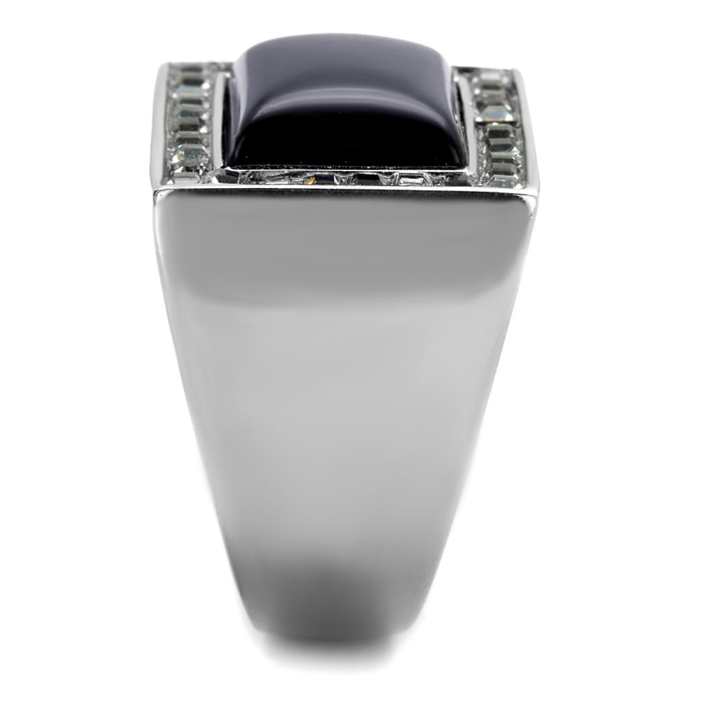 TK2065 - High polished (no plating) Stainless Steel Ring with Synthetic Cat Eye in Smoked Quartz-3
