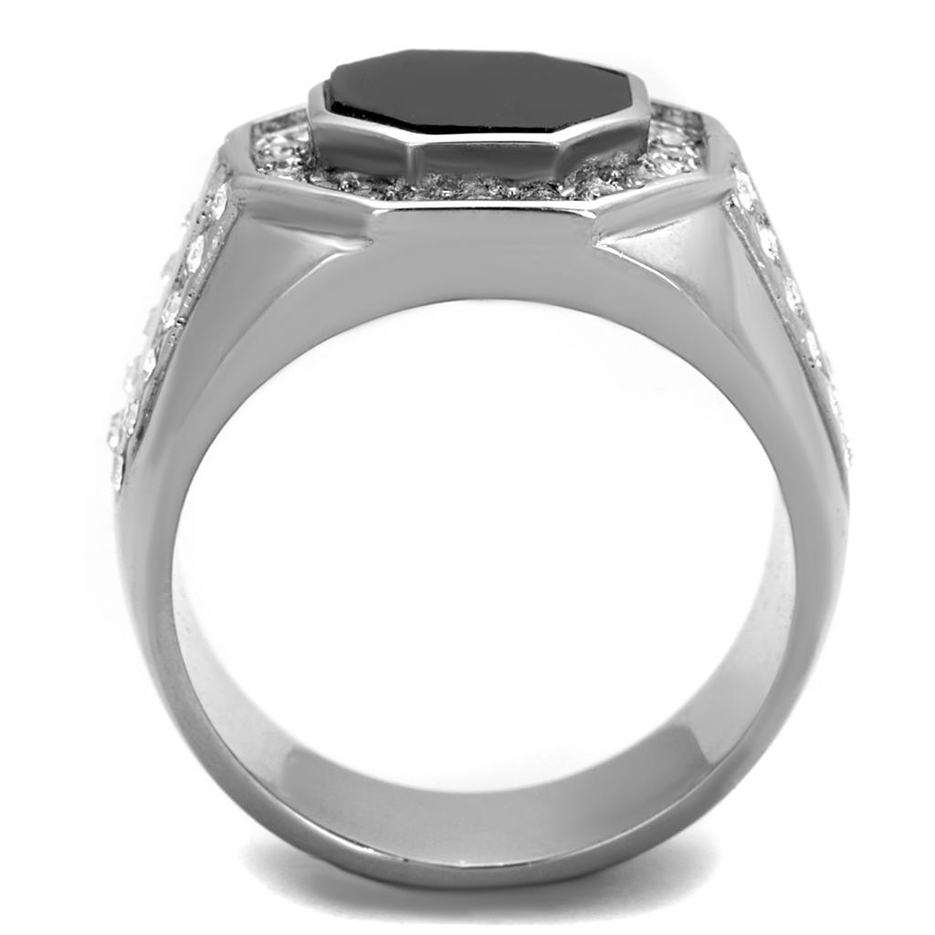 TK2066 - High polished (no plating) Stainless Steel Ring with Top Grade Crystal  in Clear-2