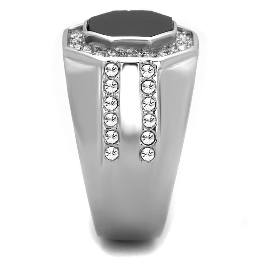 TK2066 - High polished (no plating) Stainless Steel Ring with Top Grade Crystal  in Clear-3