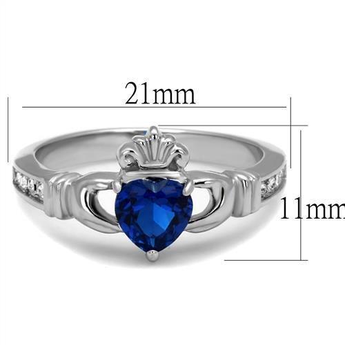 TK2093 - High polished (no plating) Stainless Steel Ring with Synthetic Spinel in London Blue-1