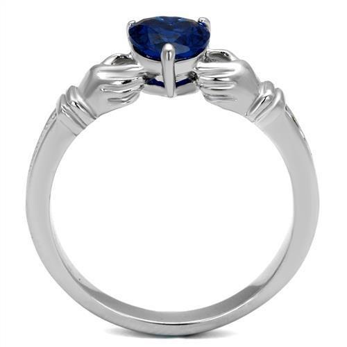 TK2093 - High polished (no plating) Stainless Steel Ring with Synthetic Spinel in London Blue-2
