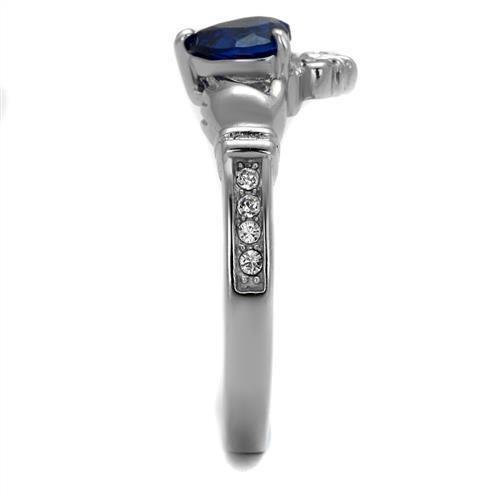 TK2093 - High polished (no plating) Stainless Steel Ring with Synthetic Spinel in London Blue-3