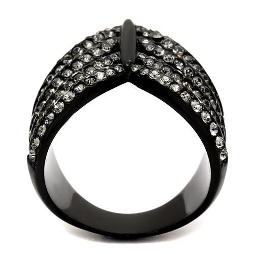 TK2097 - IP Black(Ion Plating) Stainless Steel Ring with Top Grade Crystal  in Black Diamond-2