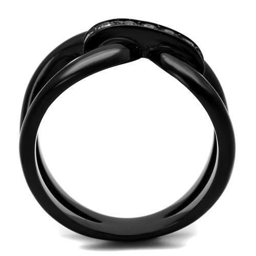 TK2098 - IP Black(Ion Plating) Stainless Steel Ring with Top Grade Crystal  in Black Diamond-2