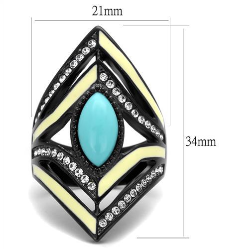 TK2099 - IP Black(Ion Plating) Stainless Steel Ring with Synthetic Turquoise in Sea Blue-1