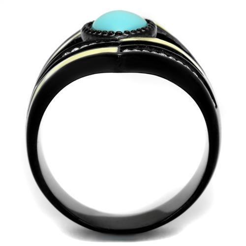 TK2099 - IP Black(Ion Plating) Stainless Steel Ring with Synthetic Turquoise in Sea Blue-2