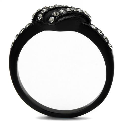 TK2100 - IP Black(Ion Plating) Stainless Steel Ring with Top Grade Crystal  in Black Diamond-2