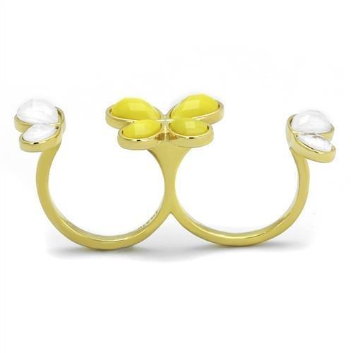 TK2101 - IP Gold(Ion Plating) Stainless Steel Ring with Synthetic Synthetic Stone in Citrine Yellow-2