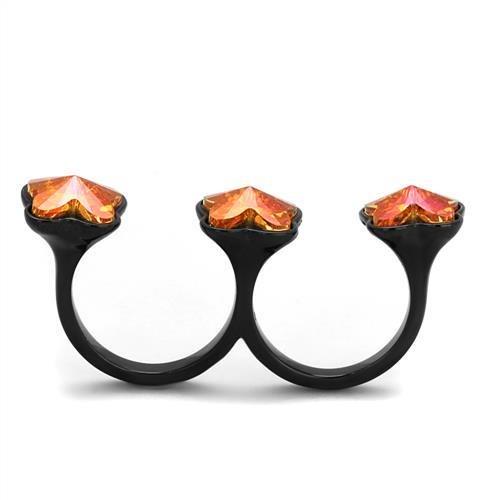 TK2102 - IP Black(Ion Plating) Stainless Steel Ring with Top Grade Crystal  in Rose-2