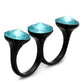 TK2103 - IP Black(Ion Plating) Stainless Steel Ring with Top Grade Crystal  in Sea Blue-3