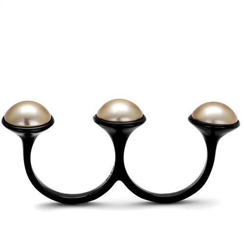 TK2104 - IP Black(Ion Plating) Stainless Steel Ring with Synthetic Pearl in Metallic Light Gold-2