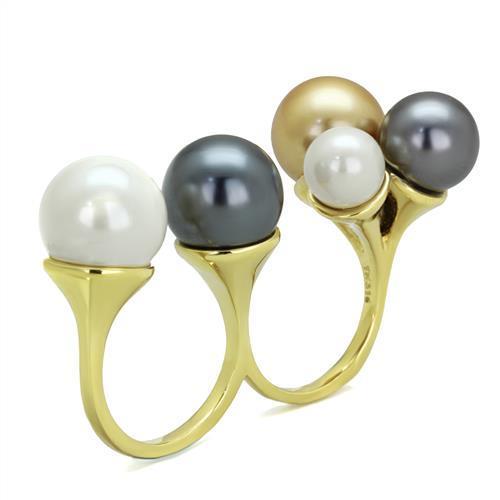 TK2108 - IP Gold(Ion Plating) Stainless Steel Ring with Synthetic Pearl in Multi Color-3