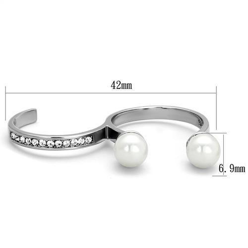 TK2110 - High polished (no plating) Stainless Steel Ring with Synthetic Pearl in White-1