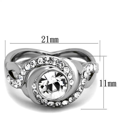 TK2111 - High polished (no plating) Stainless Steel Ring with Top Grade Crystal  in Clear-1