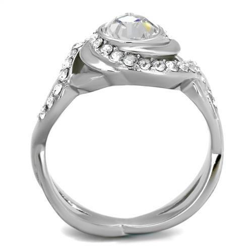 TK2111 - High polished (no plating) Stainless Steel Ring with Top Grade Crystal  in Clear-2