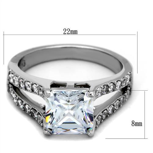 TK2112 - High polished (no plating) Stainless Steel Ring with AAA Grade CZ  in Clear-1