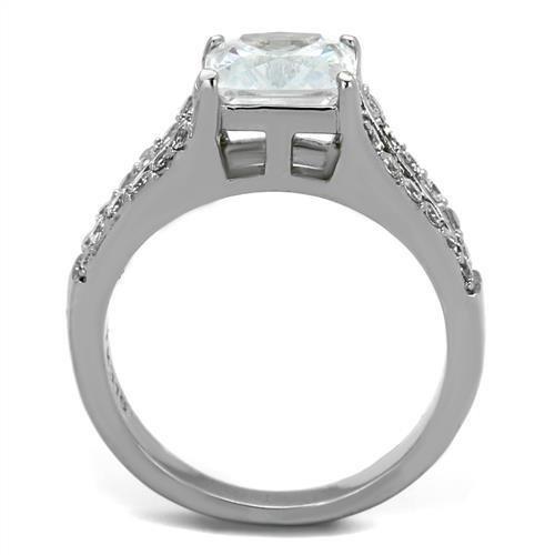 TK2112 - High polished (no plating) Stainless Steel Ring with AAA Grade CZ  in Clear-2