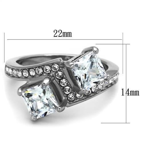 TK2113 - High polished (no plating) Stainless Steel Ring with AAA Grade CZ  in Clear-1