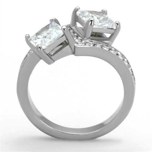 TK2113 - High polished (no plating) Stainless Steel Ring with AAA Grade CZ  in Clear-2