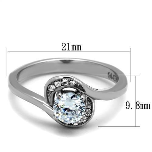 TK2116 - High polished (no plating) Stainless Steel Ring with AAA Grade CZ  in Clear-1