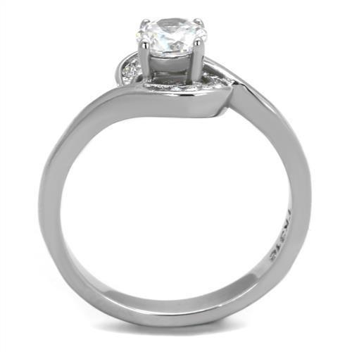 TK2116 - High polished (no plating) Stainless Steel Ring with AAA Grade CZ  in Clear-2
