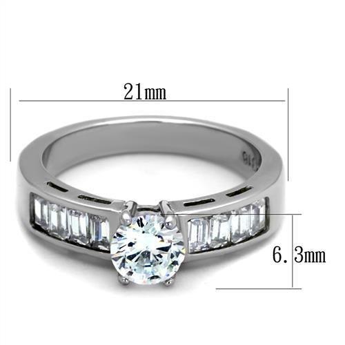 TK2117 - High polished (no plating) Stainless Steel Ring with AAA Grade CZ  in Clear-1