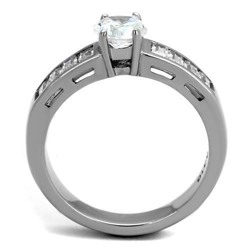 TK2117 - High polished (no plating) Stainless Steel Ring with AAA Grade CZ  in Clear-2