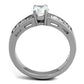 TK2117 - High polished (no plating) Stainless Steel Ring with AAA Grade CZ  in Clear-2