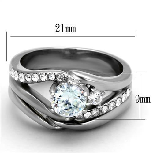TK2118 - High polished (no plating) Stainless Steel Ring with AAA Grade CZ  in Clear-1