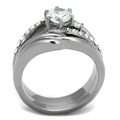 TK2118 - High polished (no plating) Stainless Steel Ring with AAA Grade CZ  in Clear-2