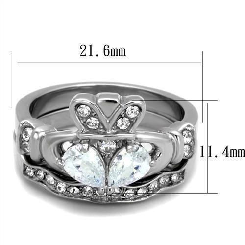 TK2119 - High polished (no plating) Stainless Steel Ring with AAA Grade CZ  in Clear-1