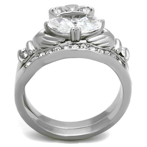 TK2119 - High polished (no plating) Stainless Steel Ring with AAA Grade CZ  in Clear-2
