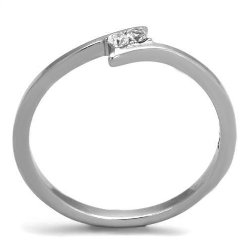 TK2121 - High polished (no plating) Stainless Steel Ring with AAA Grade CZ  in Clear-2