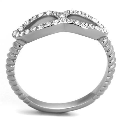 TK2122 - High polished (no plating) Stainless Steel Ring with Top Grade Crystal  in Clear-2